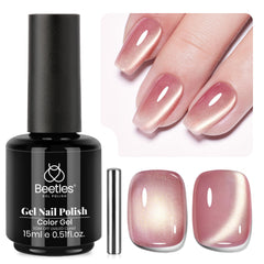 Beetles esmalte rosa ojo de gato con efecto vidrio y brillo duradero.