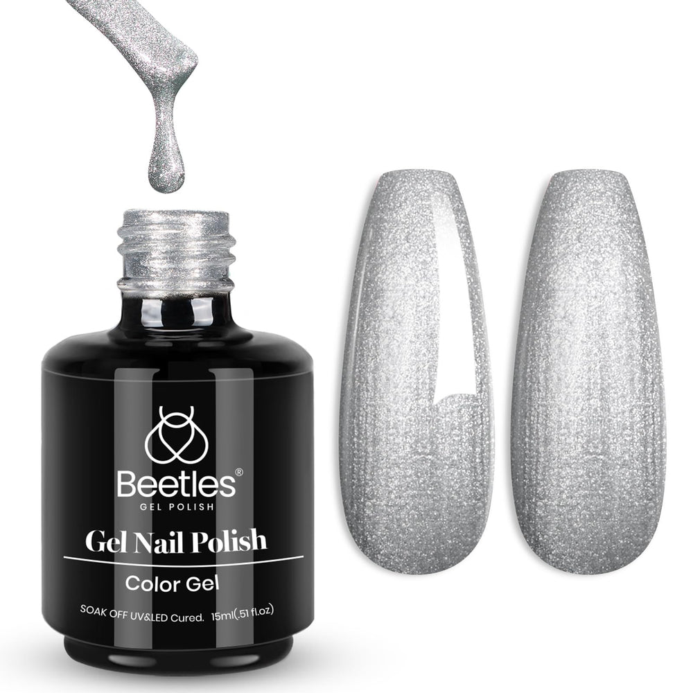 Beetles Esmalte Gel plateado, efecto concha perlada para uñas elegantes.
