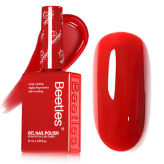 Beetles Esmalte gel rojo 15 ml en botella, color vibrante para manicuras duraderas.
