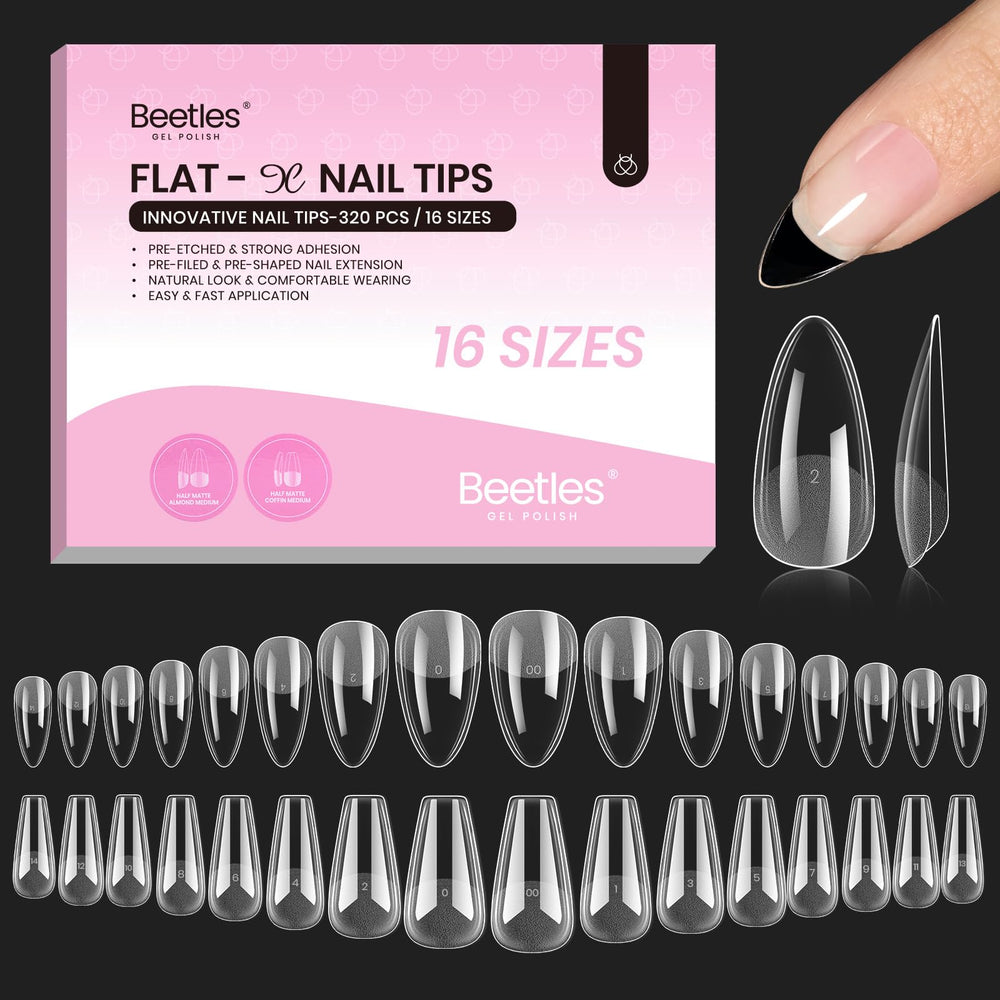 Beetles Flat-X Puntas de almendra en forma coffin; ajuste cómodo y sin levantamiento