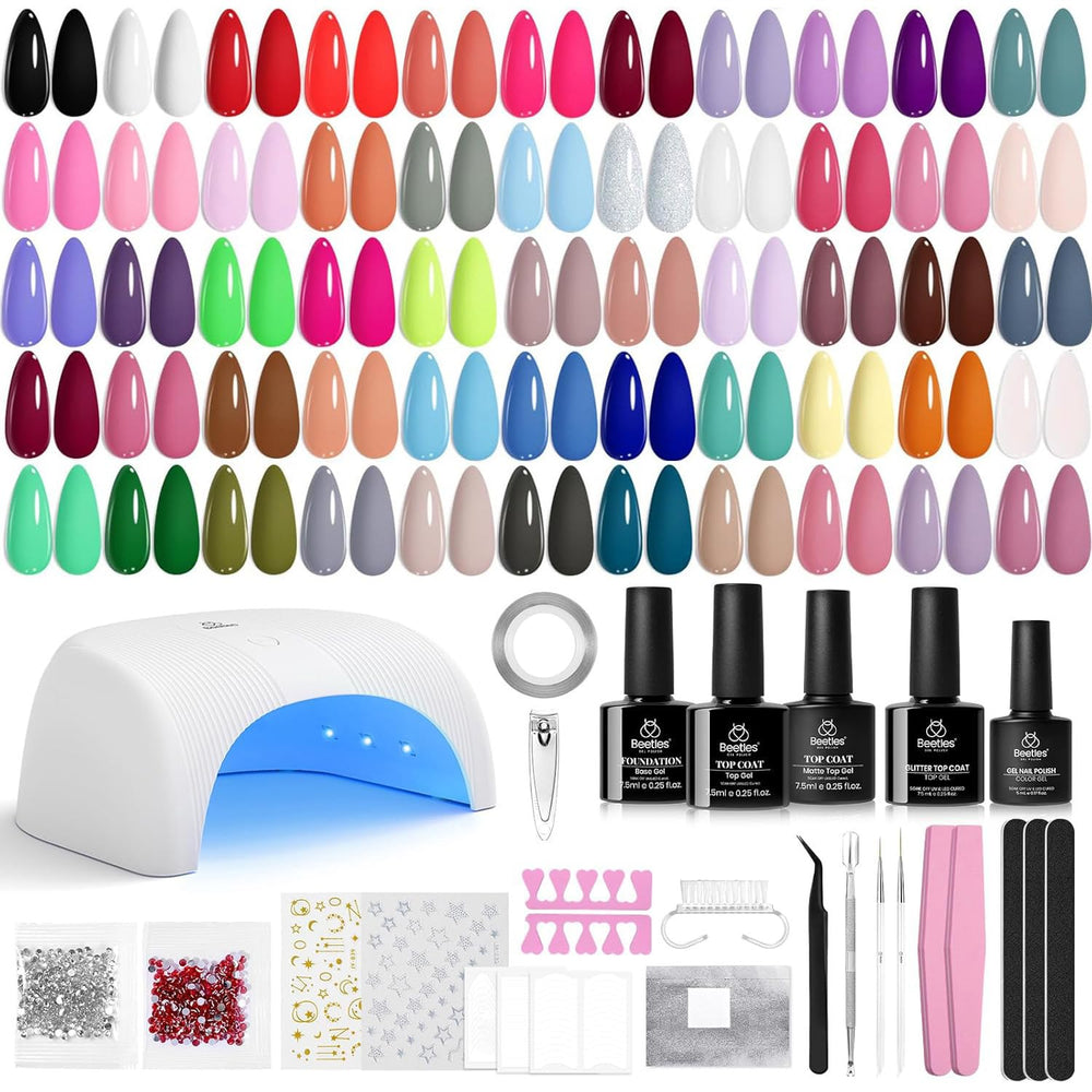 Beetles Gel Nail Polish Kit: lámpara profesional para curado rápido y uniforme.