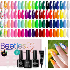 Beetles set de esmaltes gel 36 colores arcoíris neón para uñas vibrantes.