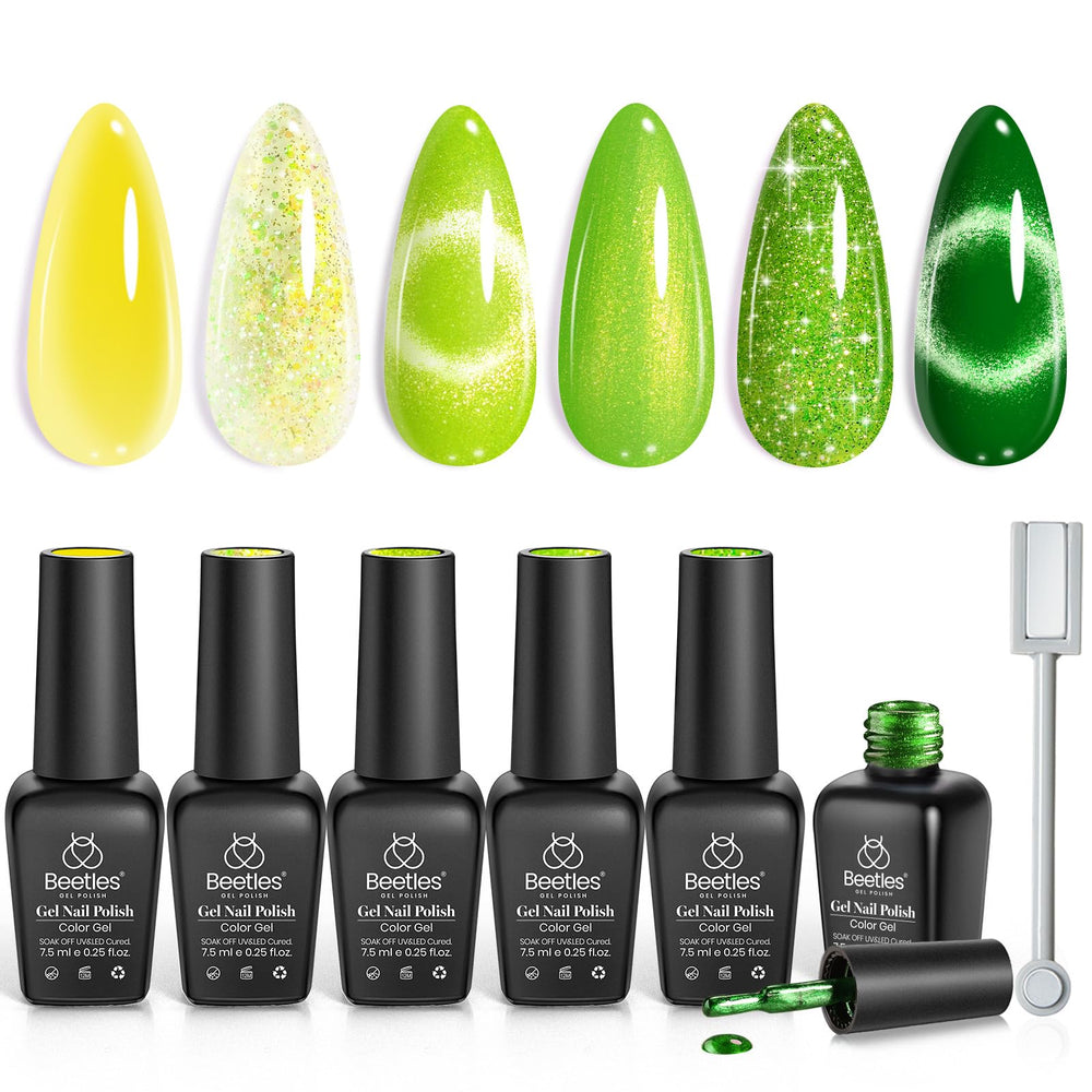 Beetles Gel Polish ojo de gato verde, efecto magnético para uñas deslumbrantes.