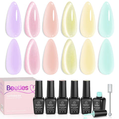 Beetles Jelly Gel Set muestra seis colores pastel para uñas brillantes
