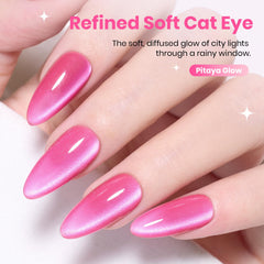 Beetles Pitaya Glow Rosa Ojo de Gato, resalta brillo duradero en manicura.