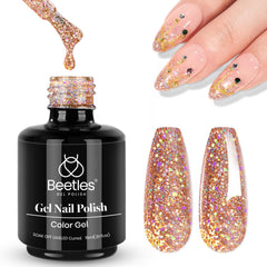 Beetles Rosa Dorado Reflectante: botella de 15 ml para uñas con acabado deslumbrante.