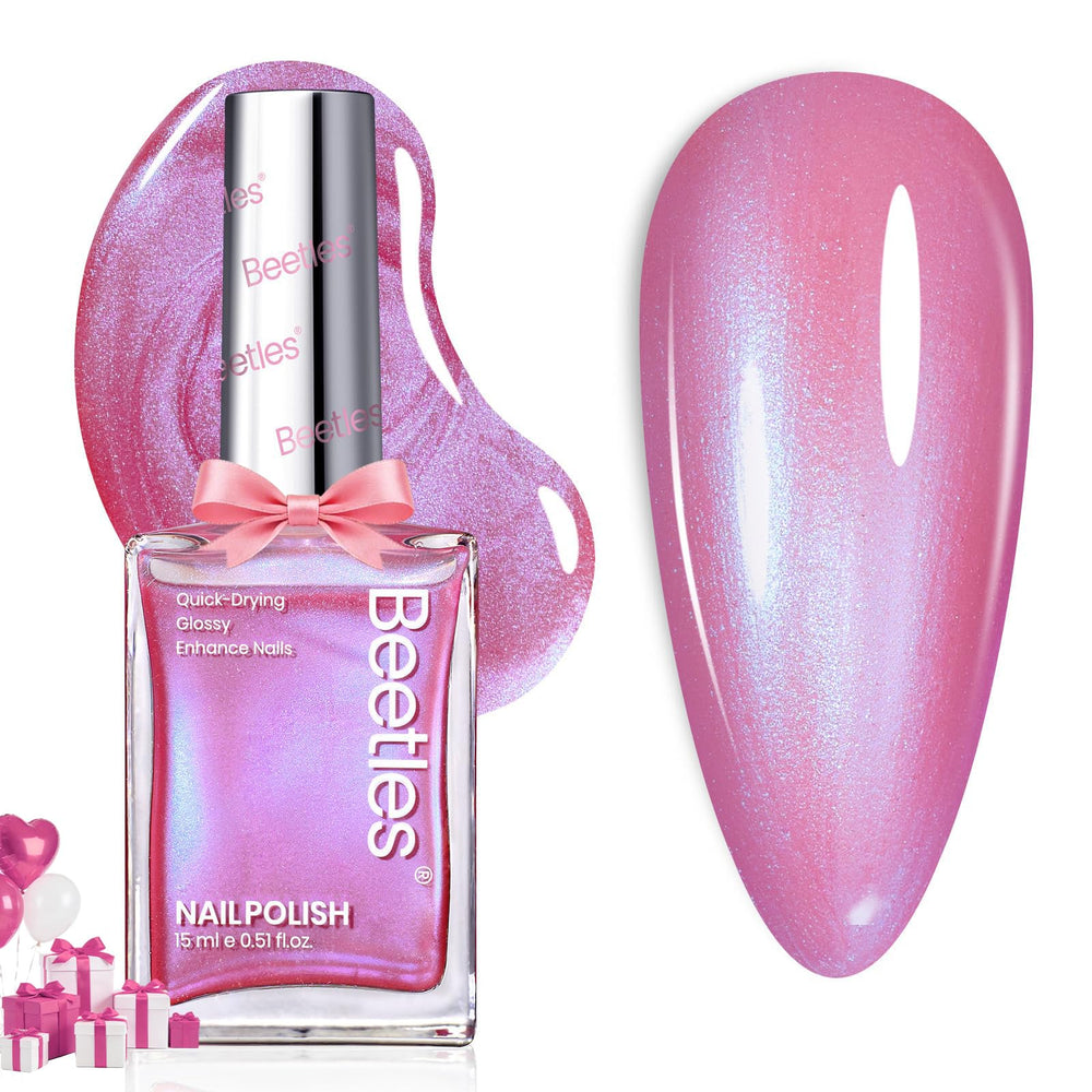 Beetles Rosy Dream: empaque elegante con acabado perlado rosa para uñas.