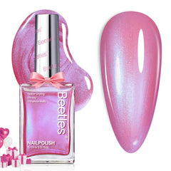 Beetles Rosy Dream: empaque elegante con acabado perlado rosa para uñas.