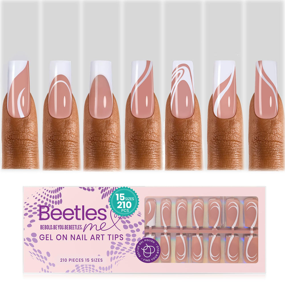 Beetles uñas francesas pegables largas y cuadradas para uso diario