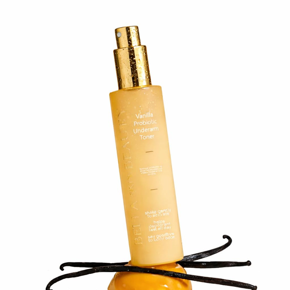 Tonico axilar probiótico de Bella Skin Beauty con aroma a vainilla para equilibrio suave.