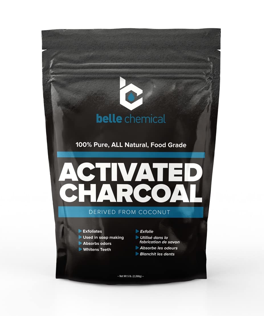 Belle Chemical carbon activado de coco orgánico en bolsa con cierre reutilizable.