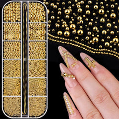 BELLEBOOST bolas caviar doradas en caja con rejillas para uñas.