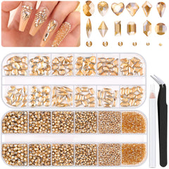 BELLEBOOST conjunto de piedras cristal Champagne oro para uñas acrílicas con brillo duradero