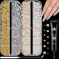 Perlas planas blancas BELLEBOOST para uñas con brillo elegante