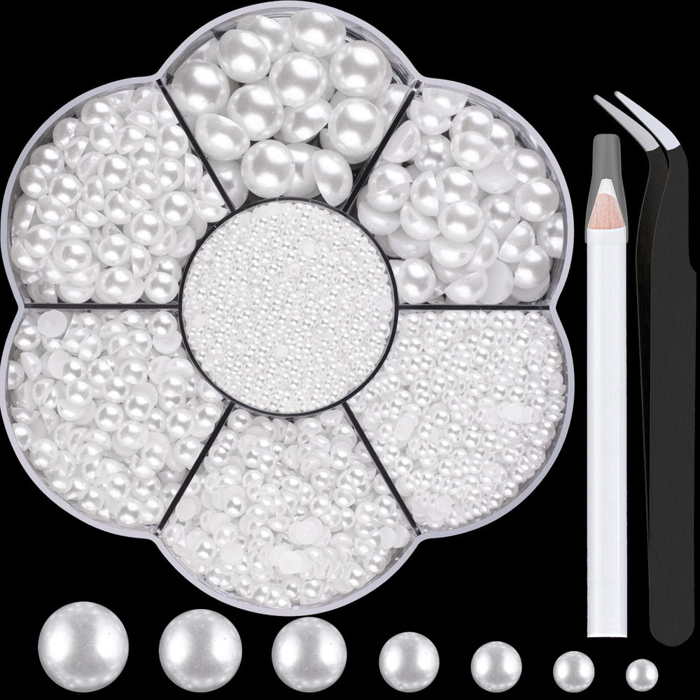 BELLEBOOST perla de 2 mm, media redonda plana blanca para uñas y decoraciones