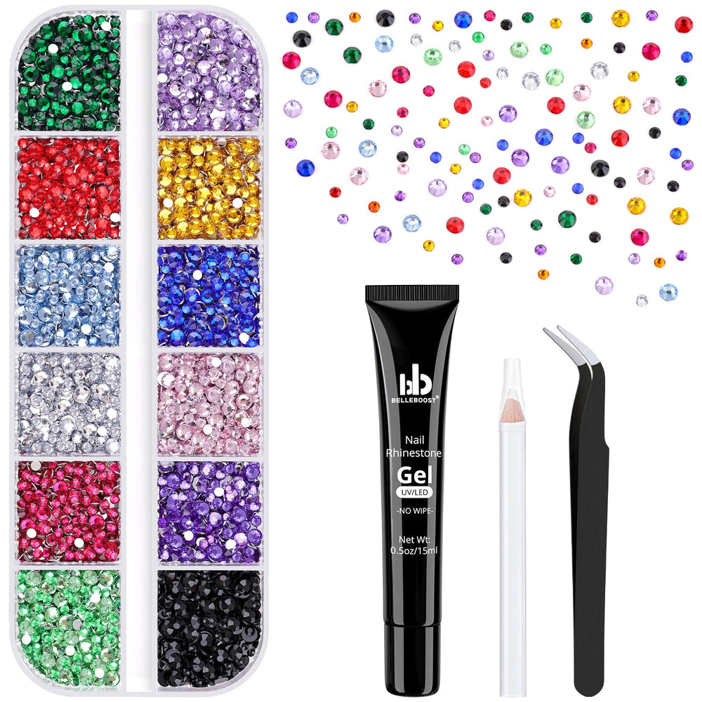 BELLEBOOST resinas mini gemas 2-3 mm para uñas con brillo duradero.