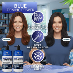 Bellisso tono neutralizador azul corrige tonos cálidos en cabello oscuro para brillo natural