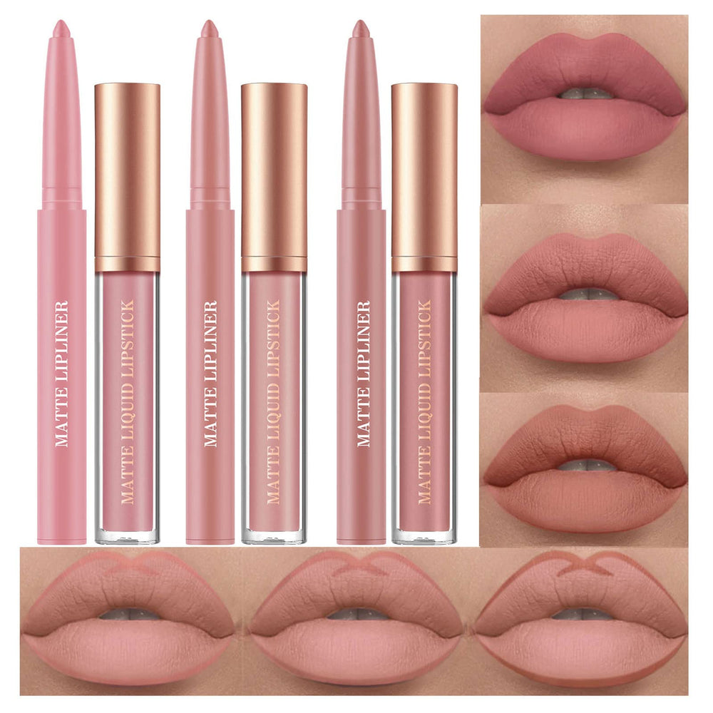 BestLand labiales mate líquidos Set E en nude, color intenso y acabado sedoso para diario.