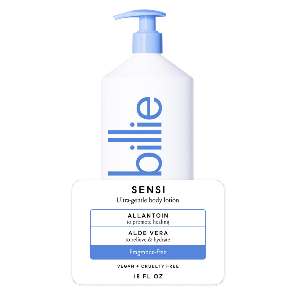 Billie Sensi Loción Corporal sin fragancia para piel sensible, absorción rápida