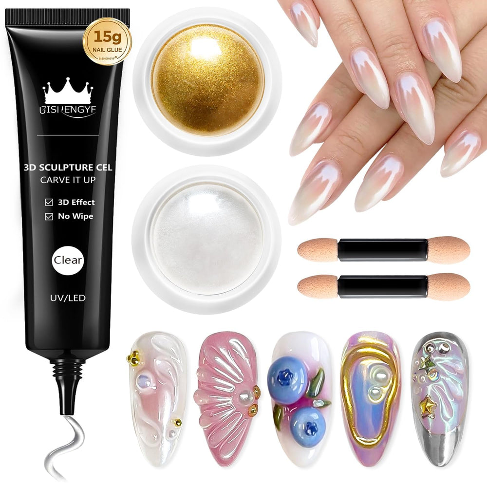 BISHENGYF gel 3D para uñas, kit completo para crear diseños 3D duraderos.