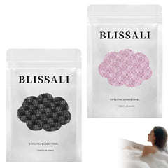Blissal: toalla exfoliante para ducha con enfoque frontal y alta cobertura.