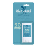 Blue Lizard barra solar mineral SPF 50 para piel sensible, protección clara y suave.