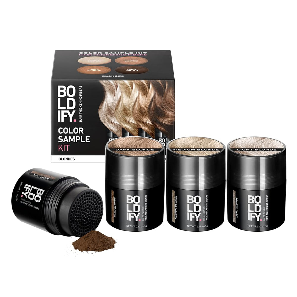 Boldify Fibras para cabello: muestra de 14 tonos para cobertura natural.