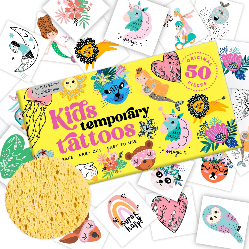 Bonbaloo tatuajes infantiles estilo fantasía, 50 diseños únicos para juego imaginativo.