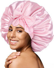 BONNET QUEEN XXL bonete de seda rosa para dormir, suave y protector del cabello.