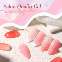 Born Pretty Jelly Nude Pink: muestra de gel en uña para acabado brillante.