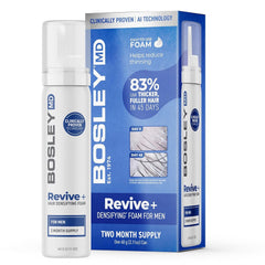 BosleyMD Revive densifying foam, botella visible, ayuda a mejorar la densidad capilar.