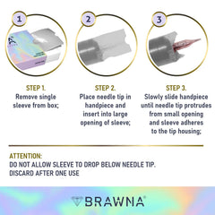 Caja de 200 fundas BRAWNA, fácil de usar y de desechar.