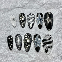 BSBTBZ uñas postizas con diseño serpiente 3D para manicura rápida