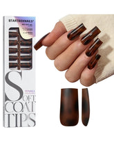 BTArtboxnails Softcoattips patrón Carey, largo y cuadrado para un acabado elegante.