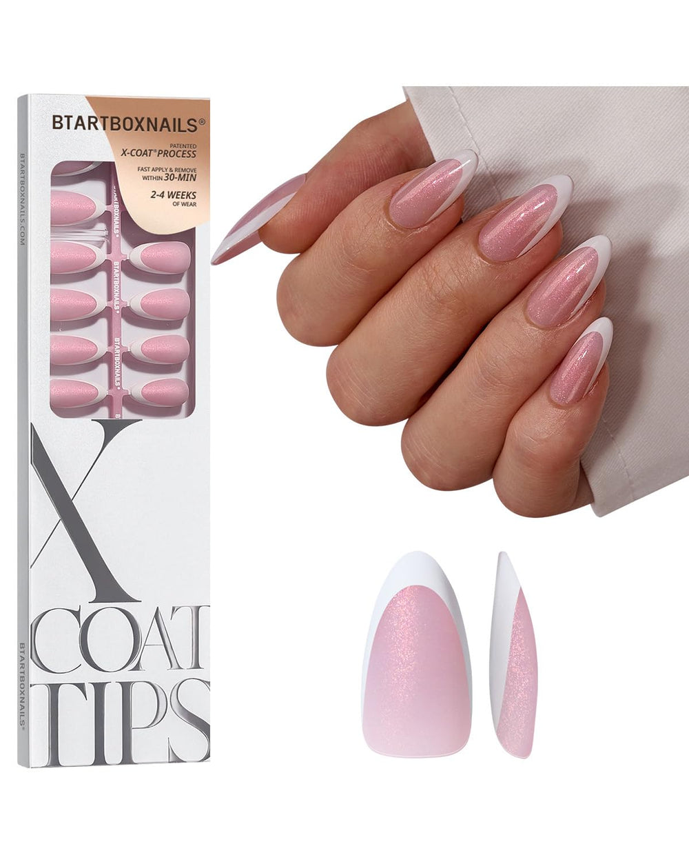 BTArtboxnails XCOATTIPS tip francés base rosado brillo para manicura de salón en casa.