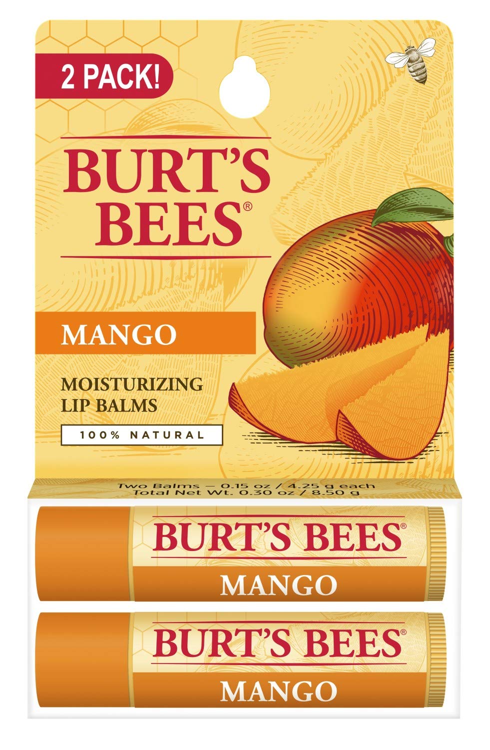 Burt's Bees bálsamo labial mango, empaque doble para llevar en cualquier lugar.