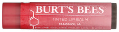 Burt's Bees bálsamo labial tint Magnolia en empaque, cuidado suave para labios