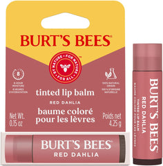 Burt's Bees bálsamo labial tintado Rojo Dahlia se desliza fácilmente sobre los labios.