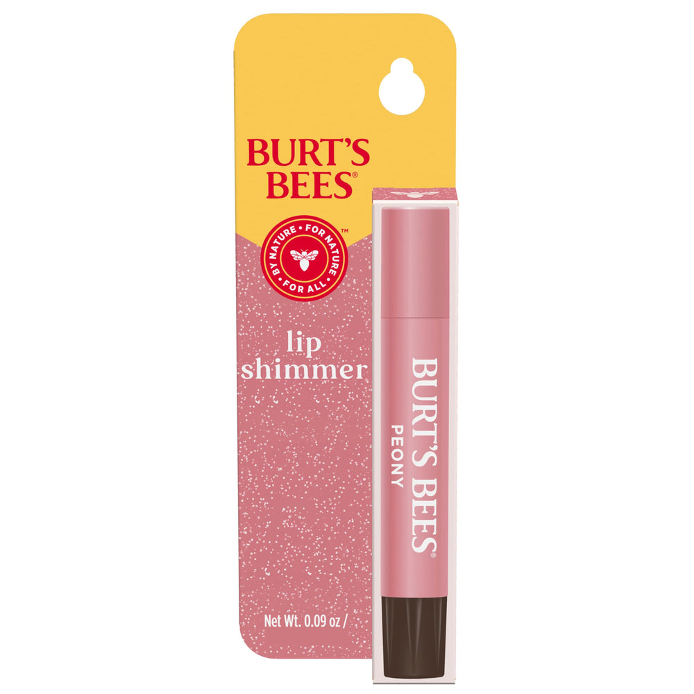 Burt's Bees Lip Shimmer Peony en aplicación brillo rosado ligero.