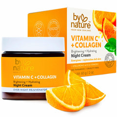 By Nature crema de noche para el rostro con vitamina C y colágeno para piel radiante.
