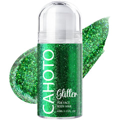 CAHOTO glitter verde roll-on para cara, cuerpo y cabello con brillo intenso.