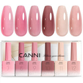 CANNI Base Gel Caucho: set de 6 botellas de color para uñas duraderas.