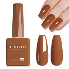 Esmalte Gel CANNI Caramelo Café con brillo intenso para uñas elegantes.