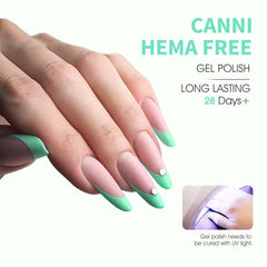 CANNI esmalte gel lima menta, acabado brillante para uñas llamativas.