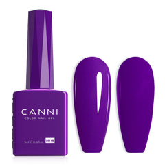 CANNI Esmalte gel púrpura oscura en botella, vista fiel del color para elegir tono.