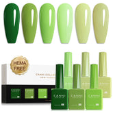 Conjunto esmalte gel CANNI verde con 6 colores para manicura casera.