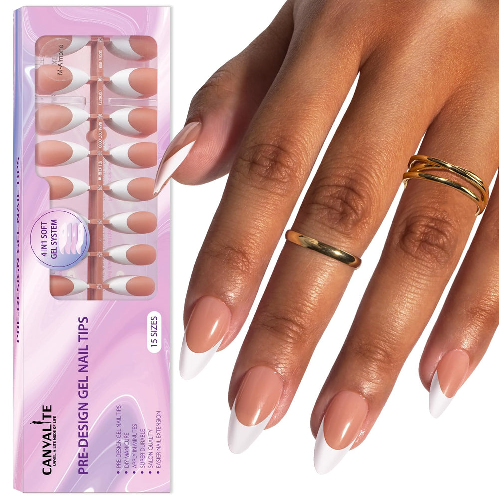 CANVALITE uñas francesas punta almendra con diseño elegante