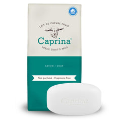 Caprina barra jabón sin fragancia para piel sensible, uso diario en manos y cuerpo.
