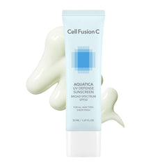 Cell Fusion C Aquatica UV Defense SPF 50, botella para protección diaria sin residuo blanco.