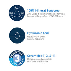 CeraVe aplicación de protector solar mineral con textura ligera para piel.